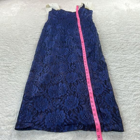 Vintage 80s 90s unbranded chiffon bow lace cocktail party sheath maxi dress M - Picture 4 of 9